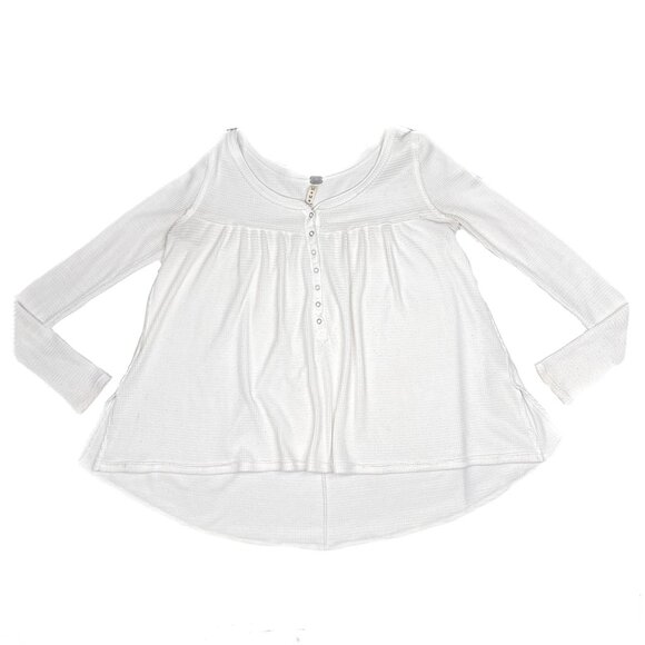 We the Free Kai Henley White Waffle Knit Babydoll Top Size M - Picture 2 of 6
